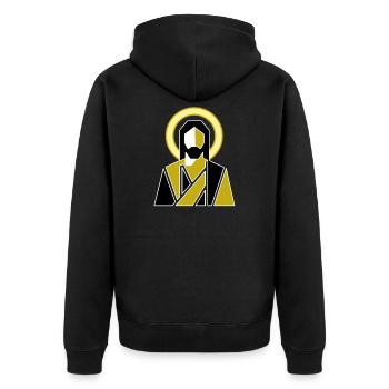 Moderner Jesus  - Unisex Premium Bio Zip Hoodie - Schwarz - Hinten - Nico (187cm)