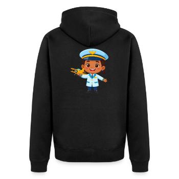 Kawaii Kapitän mit Flugzeug – Niedlicher Pilot Art - Unisex Premium Bio Zip Hoodie - Schwarz - Hinten - Nico (187cm)