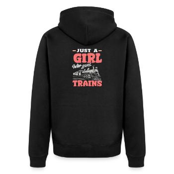 Nur Ein Mädchen Das Züge Liebt Süße Lokomotive - Unisex Premium Bio Zip Hoodie - Schwarz - Hinten - Nico (187cm)
