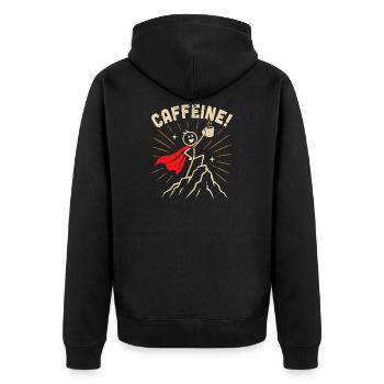 Koffein-Held - Unisex Premium Bio Zip Hoodie - Schwarz - Hinten - Nico (187cm)