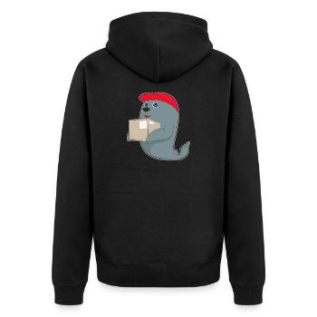 Seehund Karton - Unisex Premium Bio Zip Hoodie - Schwarz - Hinten - Nico (187cm)