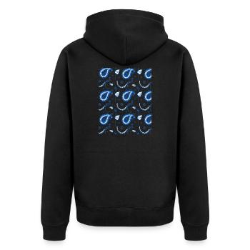 Indigo Paisley Muster Blau - Unisex Premium Bio Zip Hoodie - Schwarz - Hinten - Nico (187cm)