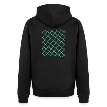 Gitter Muster in Türkis - Unisex Premium Bio Zip Hoodie - Schwarz - Hinten - Nico (187cm)