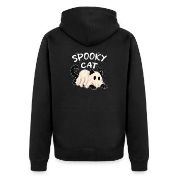 Halloween-Katze Gruse-Katze Geister-Katze - Unisex Premium Bio Zip Hoodie - Schwarz - Hinten - Nico (187cm)