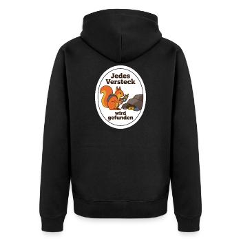 Geocaching Eichhörnchen Cache Schatz Geschenk - Unisex Premium Bio Zip Hoodie - Schwarz - Hinten - Nico (187cm)