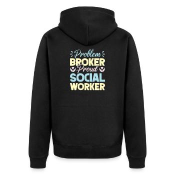 Social Worker Quote Proud Social Work - Unisex Premium Bio Zip Hoodie - Schwarz - Hinten - Nico (187cm)