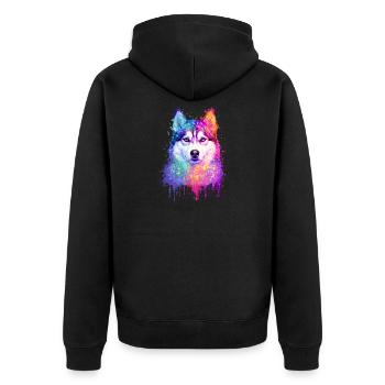 Siberian Husky Aquarell Illustration - Unisex Premium Bio Zip Hoodie - Schwarz - Hinten - Nico (187cm)