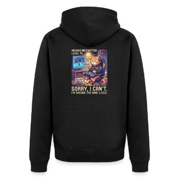 Meowster Level 99 Katzengamer - Unisex Premium Bio Zip Hoodie - Schwarz - Hinten - Nico (187cm)