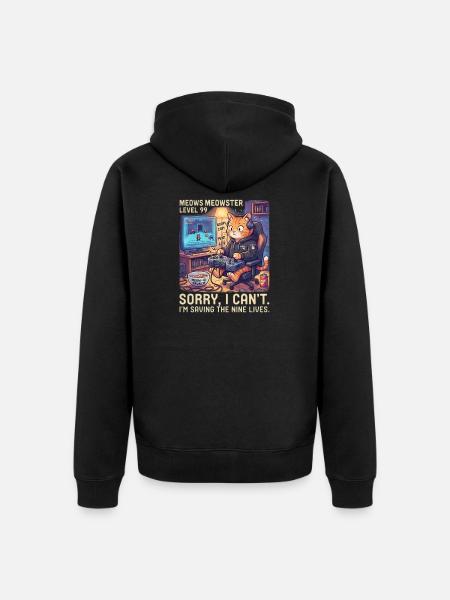 Meowster Level 99 Katzengamer - Unisex Premium Bio Zip Hoodie - Schwarz