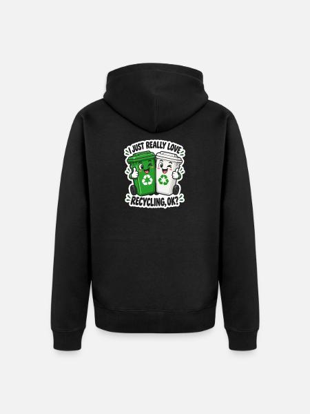 Duo Recycling Lächelnde Eimer - Unisex Premium Bio Zip Hoodie - Schwarz