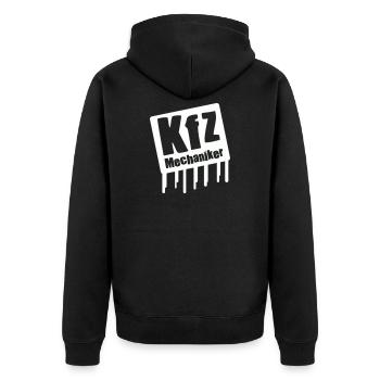 KIZ Mechaniker Logo - Unisex Premium Bio Zip Hoodie - Schwarz - Hinten - Nico (187cm)