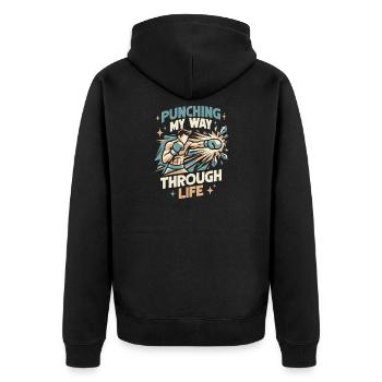 Punching My Way Gloves Boxing Gloves - Unisex Premium Bio Zip Hoodie - Schwarz - Hinten - Nico (187cm)