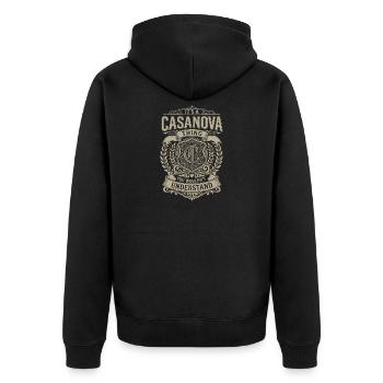 Casanova Ding – Du Verstehst Das Nicht - Unisex Premium Bio Zip Hoodie - Schwarz - Hinten - Nico (187cm)