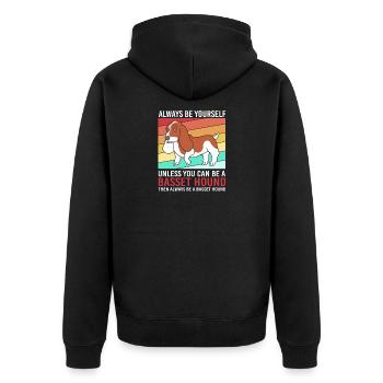 Basset Hound - Unisex Premium Bio Zip Hoodie - Schwarz - Hinten - Nico (187cm)