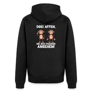 Drei Affen Ansehen Fragen Lustiger Spruch Humor - Unisex Premium Bio Zip Hoodie - Schwarz - Hinten - Nico (187cm)