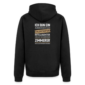 Zimmerer Zimmermann Handwerk Zimmerermeister - Unisex Premium Bio Zip Hoodie - Schwarz - Hinten - Nico (187cm)