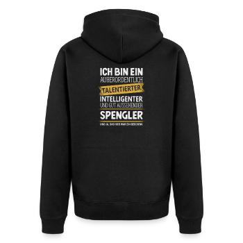 Spengler Klempner Flaschner Spenglermeister - Unisex Premium Bio Zip Hoodie - Schwarz - Hinten - Nico (187cm)
