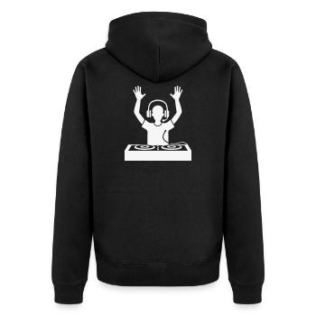 DJ Silhouette mit Kopfhörern - Unisex Premium Bio Zip Hoodie - Schwarz - Hinten - Nico (187cm)