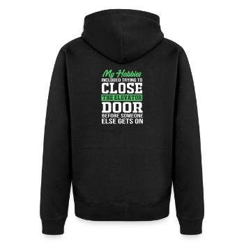 Aufzug - Unisex Premium Bio Zip Hoodie - Schwarz - Hinten - Nico (187cm)