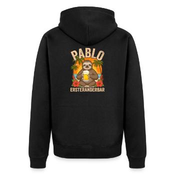 Pablo Ersteranderbar Faultier Bier Fun Motiv - Unisex Premium Bio Zip Hoodie - Schwarz - Hinten - Nico (187cm)