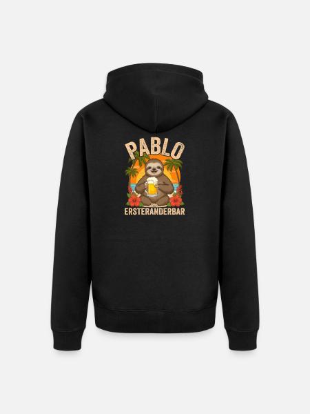Pablo Ersteranderbar Faultier Bier Fun Motiv - Unisex Premium Bio Zip Hoodie - Schwarz