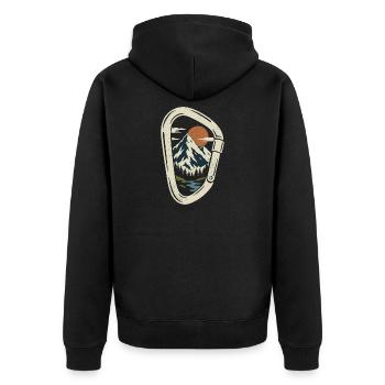 Vintage Mountain Carabiner – Klettern und Abenteuer - Unisex Premium Bio Zip Hoodie - Schwarz - Hinten - Nico (187cm)