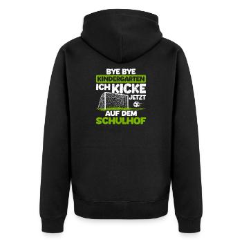 Kindergarten Schulhof Fußball Lustiger Spruch - Unisex Premium Bio Zip Hoodie - Schwarz - Hinten - Nico (187cm)