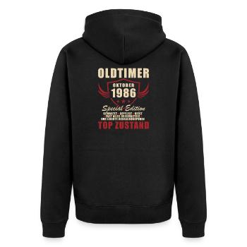 Oktober 1986 Jahrgang Retro Geburtstag Geschenk - Unisex Premium Bio Zip Hoodie - Schwarz - Hinten - Nico (187cm)