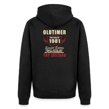 Vintage Oktober 1981 Retro-Ausgabe Oktober 1981 - Unisex Premium Bio Zip Hoodie - Schwarz - Hinten - Nico (187cm)