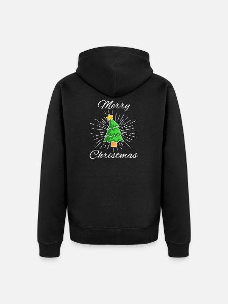 Merry Christmas - Tannenbaum mit Stern, Strahlen - Unisex Premium Bio Zip Hoodie - Schwarz
