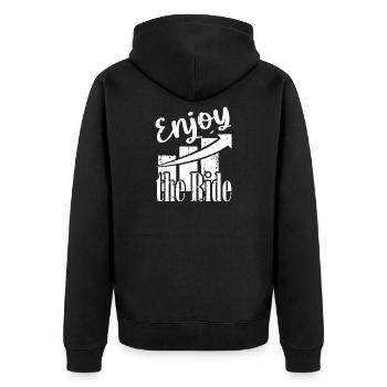 Genieße die Fahrt - Unisex Premium Bio Zip Hoodie - Schwarz - Hinten - Nico (187cm)