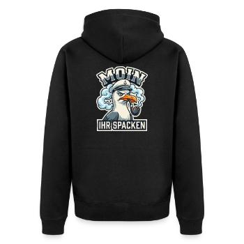 Moin Ihr Spacken - Lustige Möwe Kapitän - Unisex Premium Bio Zip Hoodie - Schwarz - Hinten - Nico (187cm)
