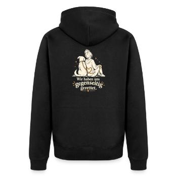 Adoptierter Hund Rescue Tierheimhund - Unisex Premium Bio Zip Hoodie - Schwarz - Hinten - Nico (187cm)