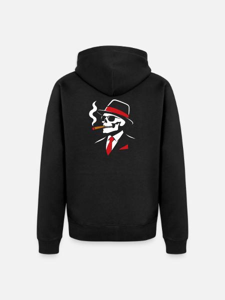 Noir-Skelett mit Zigarre - Unisex Premium Bio Zip Hoodie - Schwarz