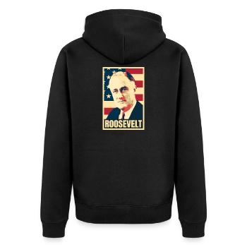 Geschichte des amerikanischen Präsidenten Franklin D. Roosevelt - Unisex Premium Bio Zip Hoodie - Schwarz - Hinten - Nico (187cm)