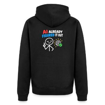 KI hat es herausgefunden, intelligentes Design. - Unisex Premium Bio Zip Hoodie - Schwarz - Hinten - Nico (187cm)