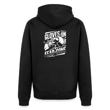 Gloves On Fear Gone Boxing Gloves - Unisex Premium Bio Zip Hoodie - Schwarz - Hinten - Nico (187cm)