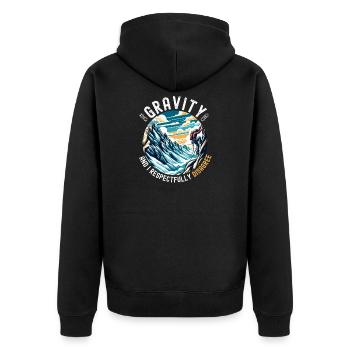 Gravity und ich widersprechen das Klettern respektvoll - Unisex Premium Bio Zip Hoodie - Schwarz - Hinten - Nico (187cm)