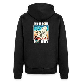 This is Some Boo Sheet Spruch Vintage Fu Halloween - Unisex Premium Bio Zip Hoodie - Schwarz - Hinten - Nico (187cm)