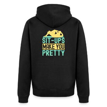 Fitness Fanatics Sit-Ups Make You Pretty - Unisex Premium Bio Zip Hoodie - Schwarz - Hinten - Nico (187cm)