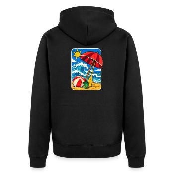 Retro Sunny Beach Day Illustration - Unisex Premium Bio Zip Hoodie - Schwarz - Hinten - Nico (187cm)