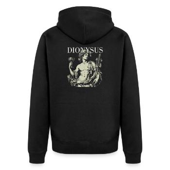 Dionysos Weingott Silhouette Tee - Unisex Premium Bio Zip Hoodie - Schwarz - Hinten - Nico (187cm)