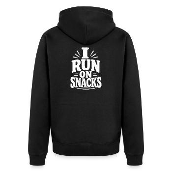 Ich ernähre mich von Snacks - Unisex Premium Bio Zip Hoodie - Schwarz - Hinten - Nico (187cm)