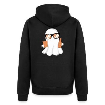 Halloween Buhs lustig - Unisex Premium Bio Zip Hoodie - Schwarz - Hinten - Nico (187cm)