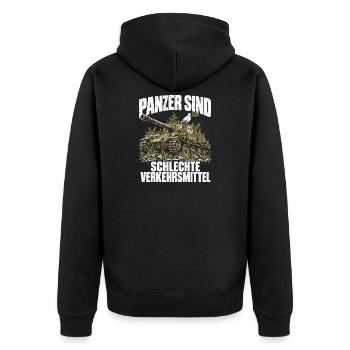Panzer sind schlechte Verkehrsmittel - Unisex Premium Bio Zip Hoodie - Schwarz - Hinten - Nico (187cm)