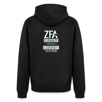 ZFA – unsichtbar für viele, unverzichtbar für die  - Unisex Premium Bio Zip Hoodie - Schwarz - Hinten - Nico (187cm)