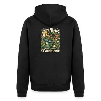 Wir alle gedeihen unter unterschiedlichen Bedingungen in der Natur - Unisex Premium Bio Zip Hoodie - Schwarz - Hinten - Nico (187cm)