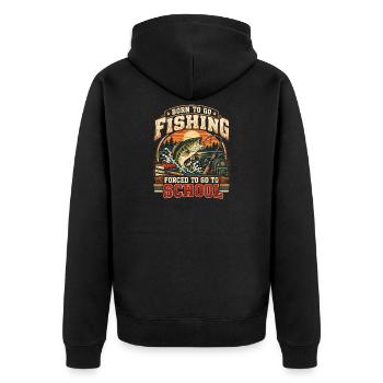 Geboren, um angeln zu gehen, gezwungen, zur Schule zu gehen - Unisex Premium Bio Zip Hoodie - Schwarz - Hinten - Nico (187cm)