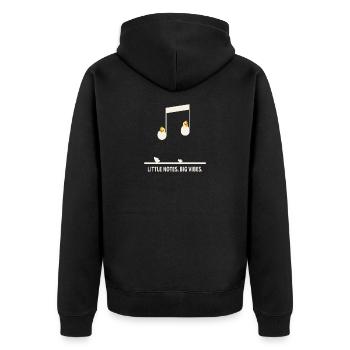 Little Notes Big Vibes – Musik Küken - Unisex Premium Bio Zip Hoodie - Schwarz - Hinten - Nico (187cm)
