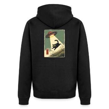 Katze UFO Entführung Japanisch Retro Alien - Unisex Premium Bio Zip Hoodie - Schwarz - Hinten - Nico (187cm)